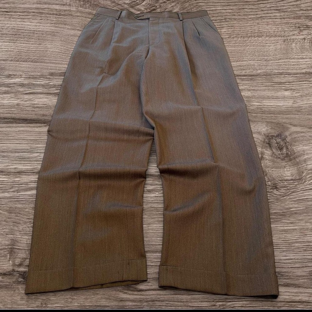 34x30 Brown Pleated Baggy Wide Leg Dress Pants Y2K Grunge 2000s
